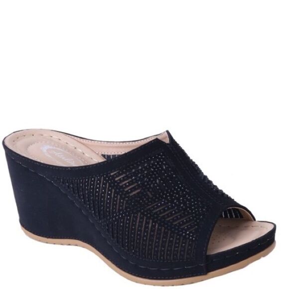 1 Left!  Italina Tan Comfort Embellished Platform Wedge Sandal - Picture 4 of 5